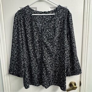 Reitmans Black White Floral Blouse Women's 2X V Neck Long Sleeve Stretch NWOT